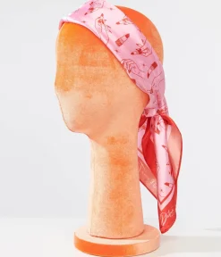 Unique Vintage All Things Pink|All Things Red>1950s Pink & Red Lipstick Print Satin Hair Scarf