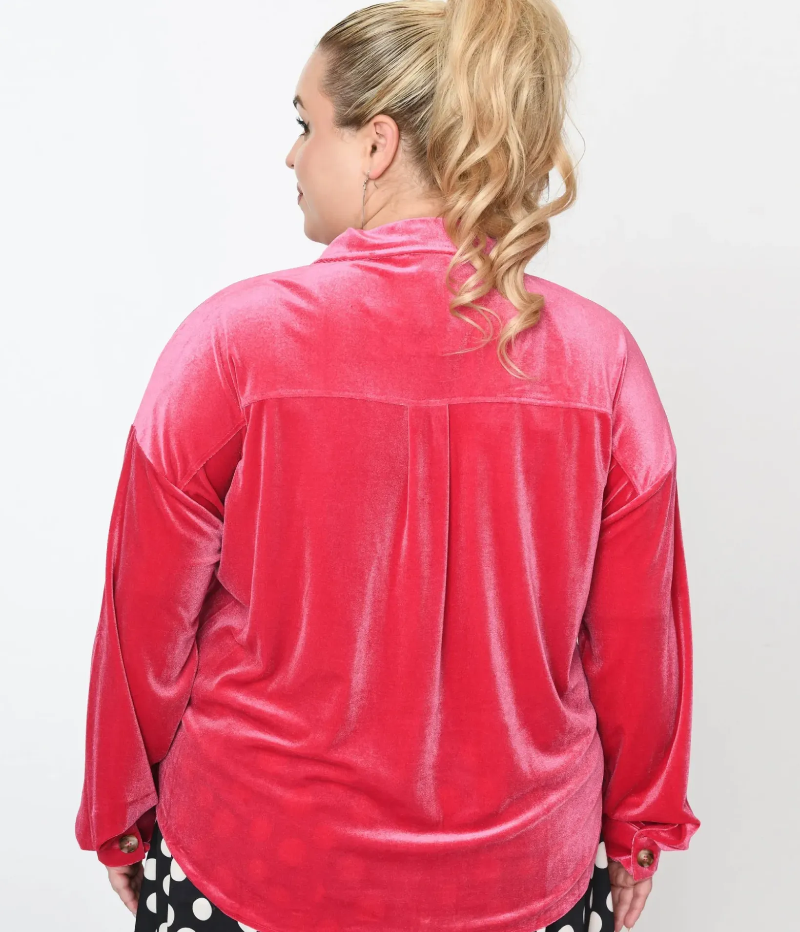 Unique Vintage Blouses|Blouses>1970s Pink Velvet Button Down Shirt