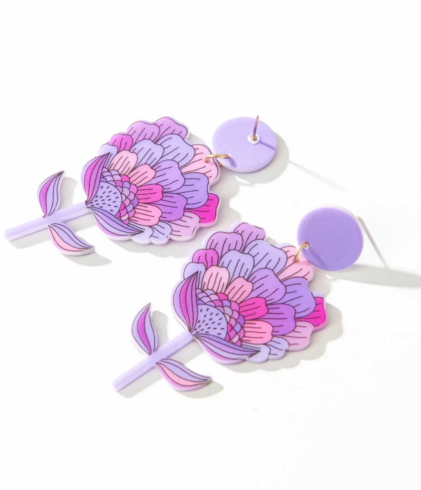 Unique Vintage Earrings>1970s Purple Flower Bloom Earrings