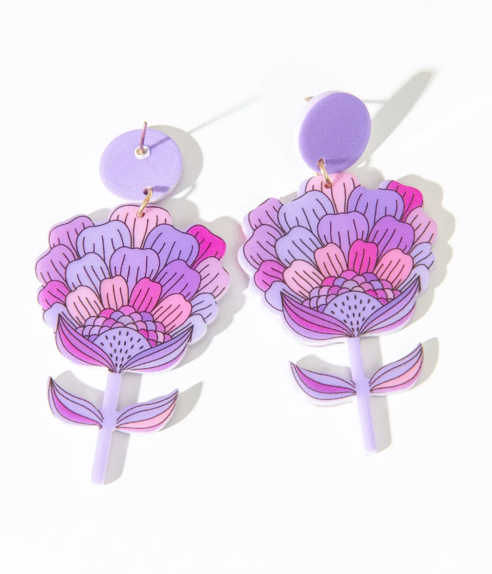 Unique Vintage Earrings>1970s Purple Flower Bloom Earrings