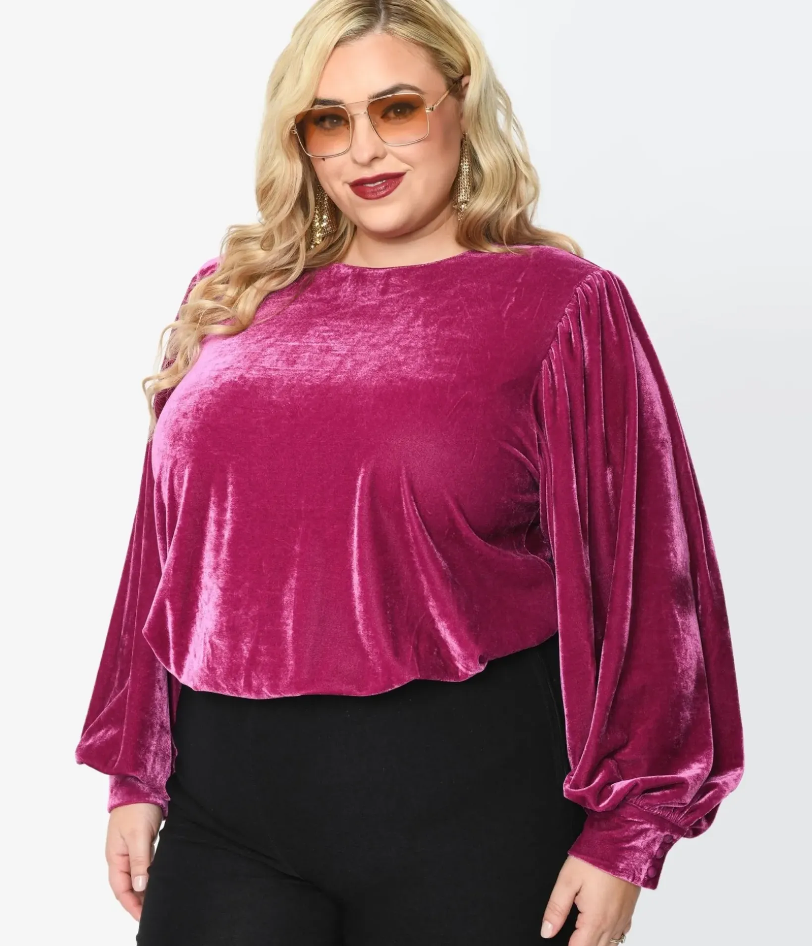 Unique Vintage Blouses|Work Wear>1970s Purple Velvet Long Sleeve Top