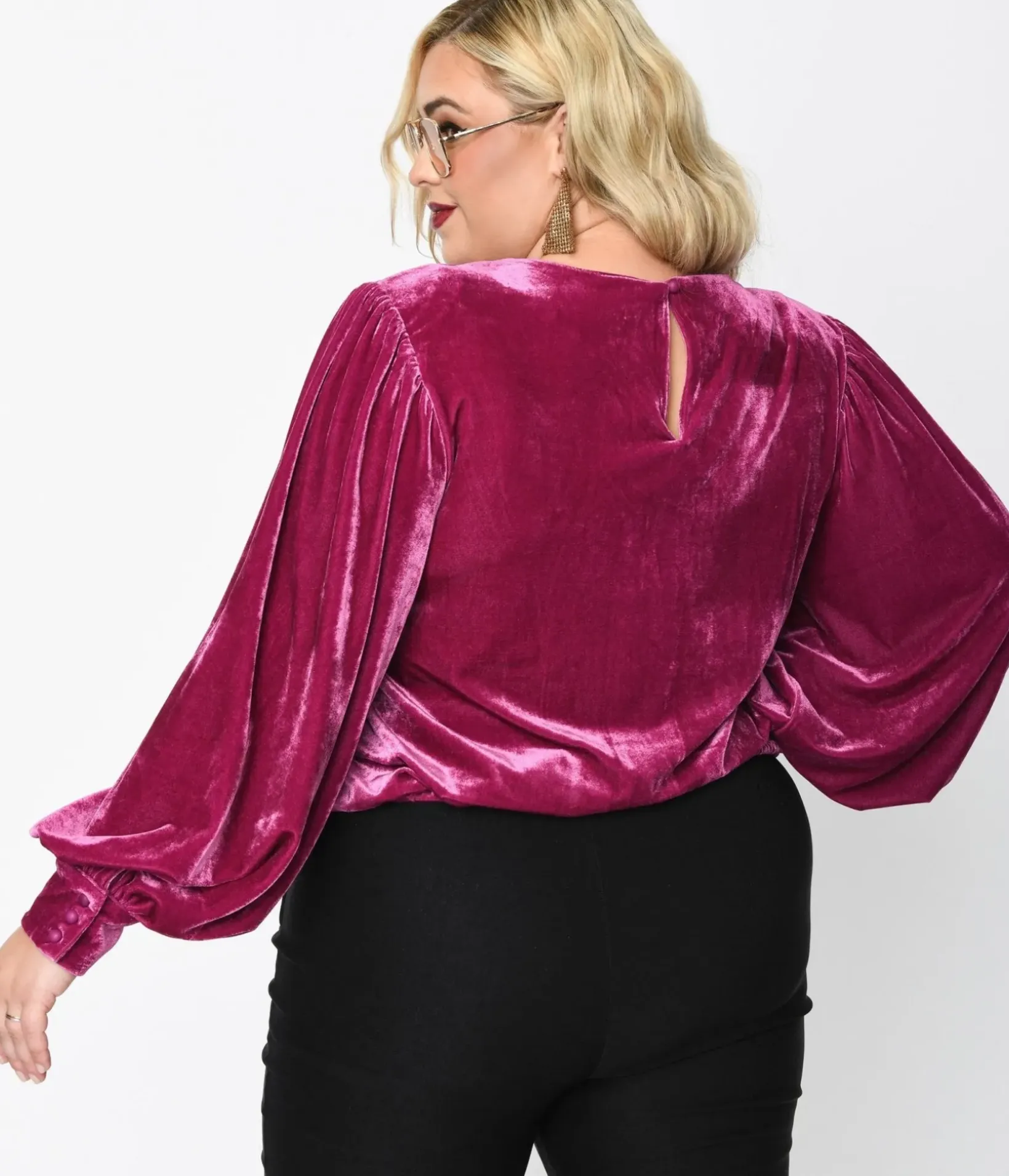 Unique Vintage Blouses|Work Wear>1970s Purple Velvet Long Sleeve Top