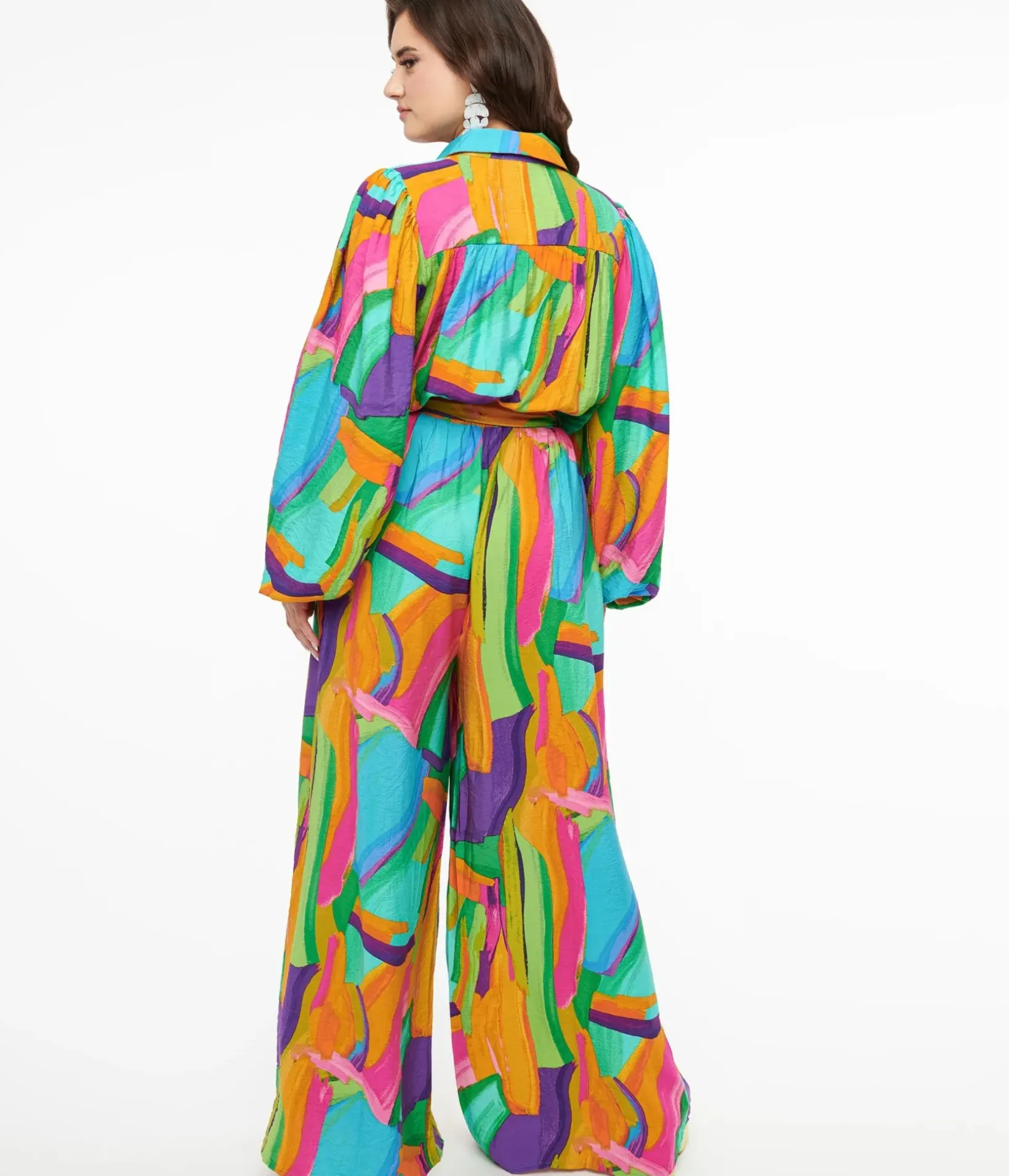Unique Vintage Rompers & Jumpsuits|Rompers & Jumpsuits>1970s Rainbow Geometric Long Sleeve Jumpsuit