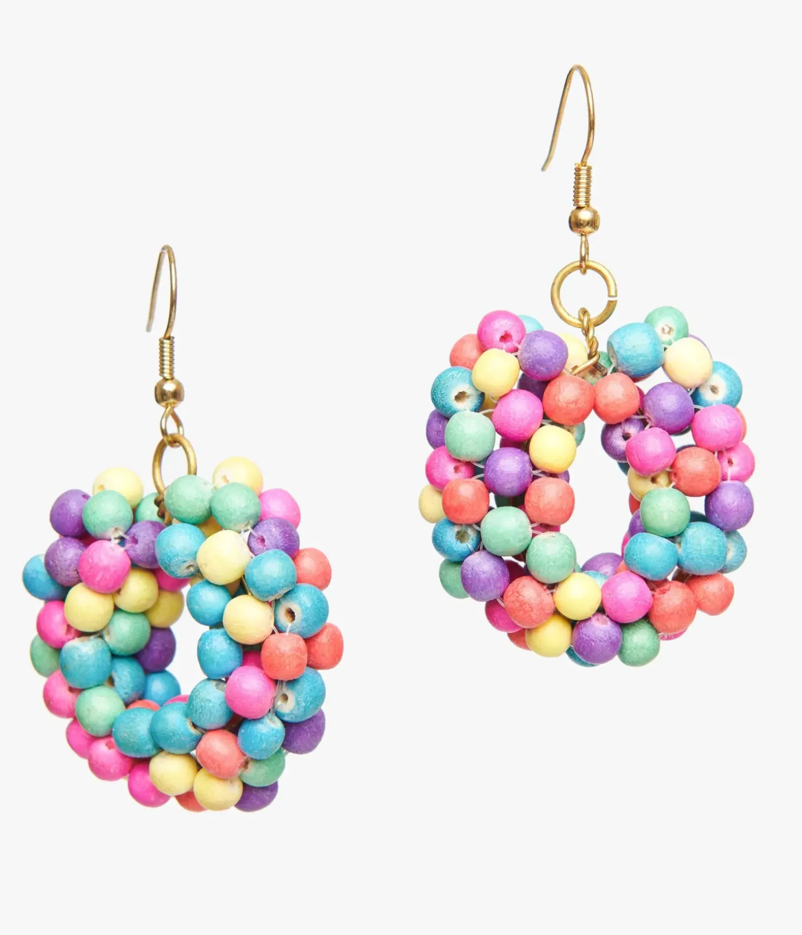 Unique Vintage Pride|Earrings>1980s Rainbow Wooden Bead Circle Earrings