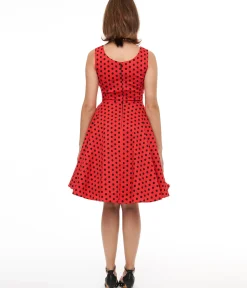 Unique Vintage Swing|Fit & Flare>1950s Red & Black Polka Dot Fit & Flare Dress