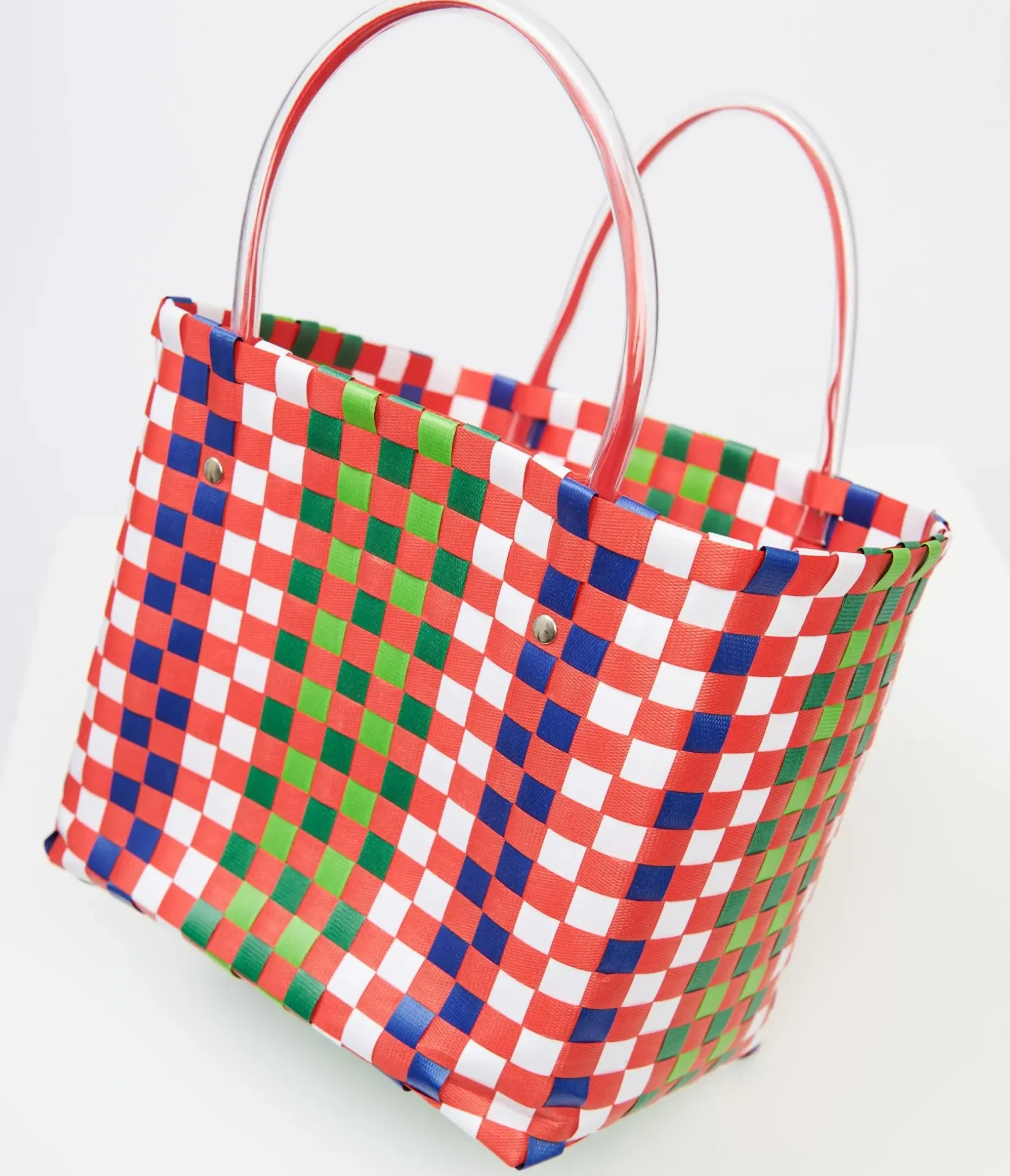 Unique Vintage Summer Vacation|All Things Red>1970s Red & Green Woven Basket Bag