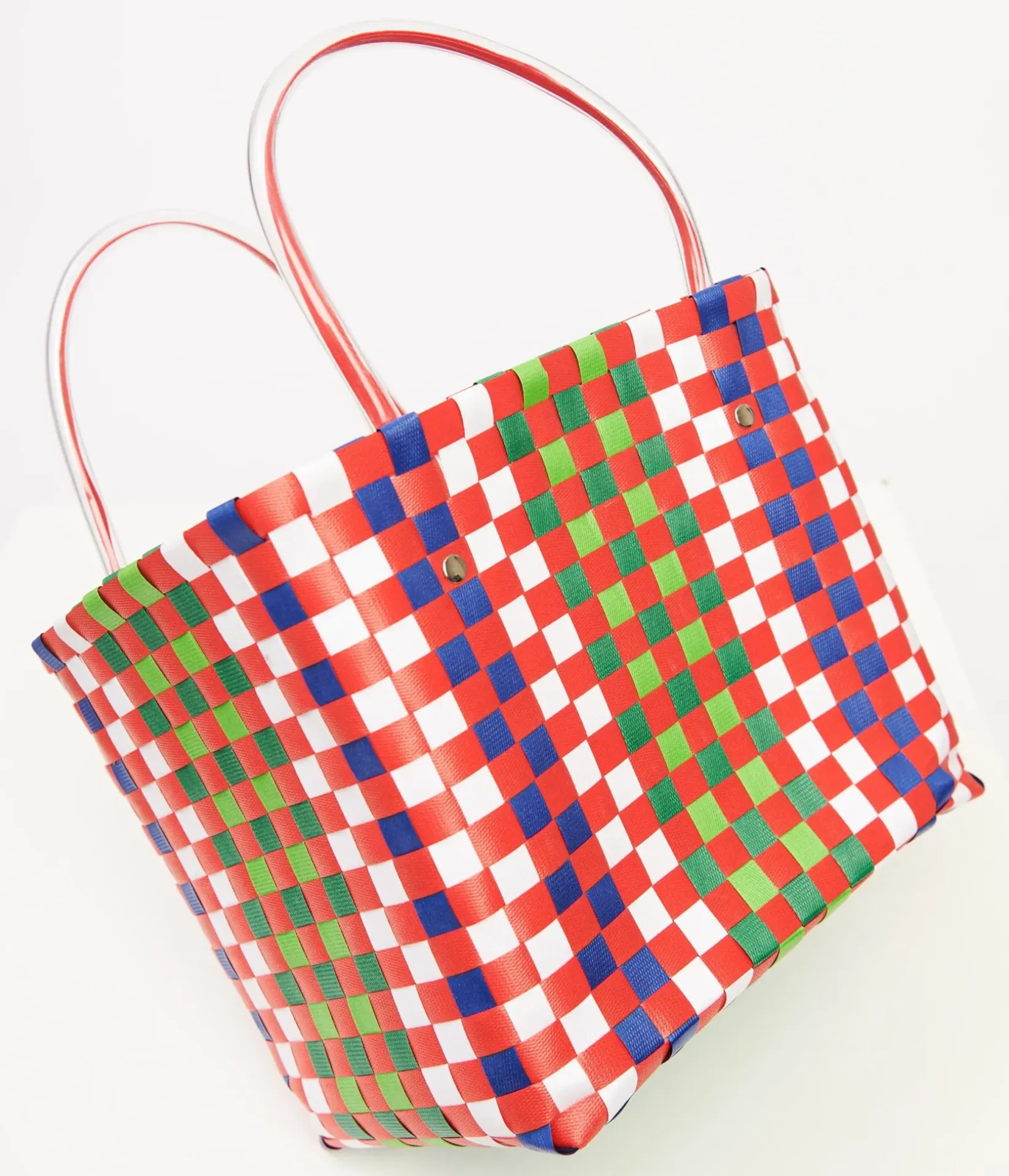 Unique Vintage Summer Vacation|All Things Red>1970s Red & Green Woven Basket Bag