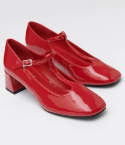 Unique Vintage Heels|T-Straps>1920s Red Patent Leatherette T-Strap Heels