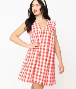 Unique Vintage Everyday Dresses|All Things Red>1970s Red & White Gingham Summer Dress