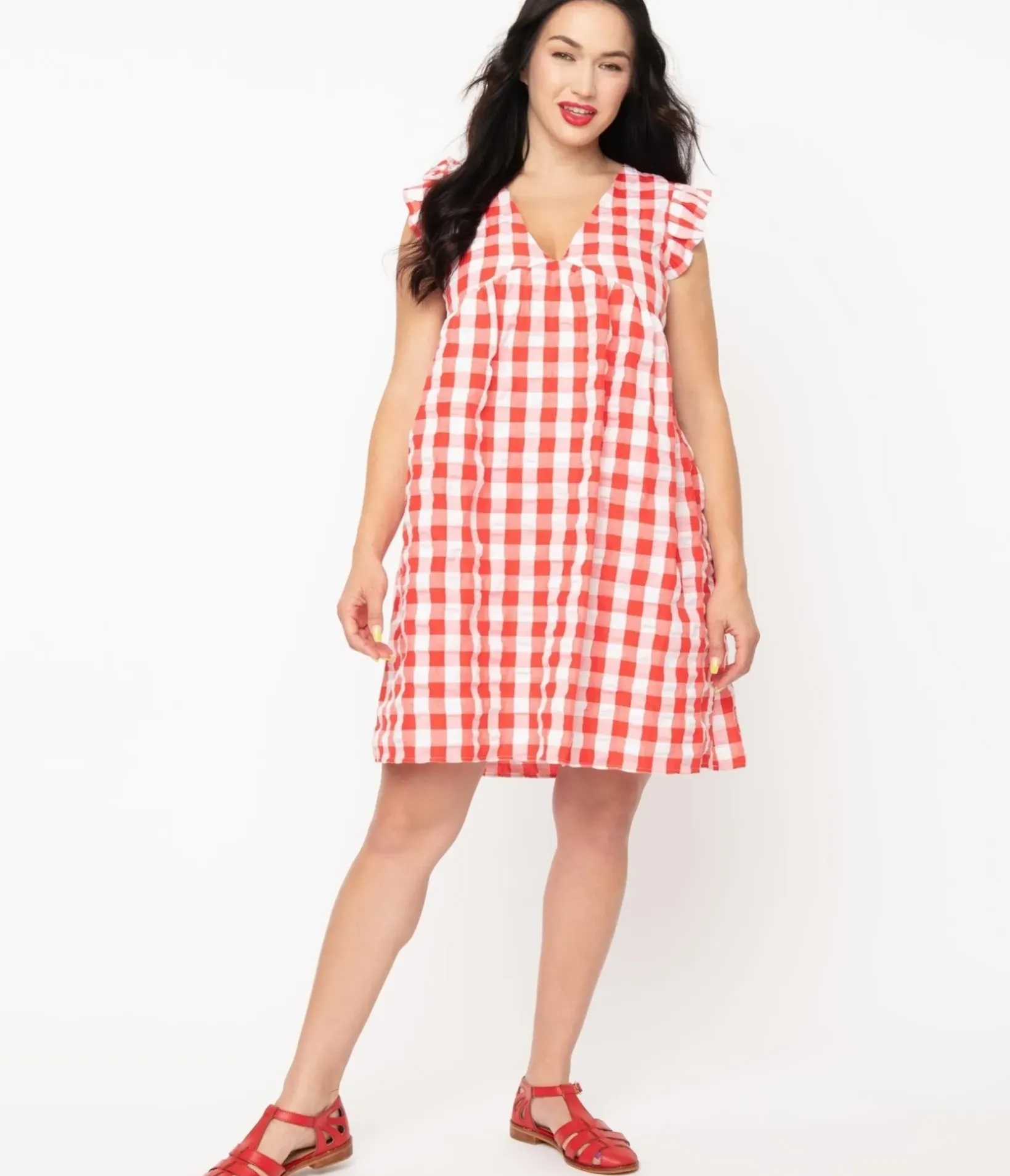 Unique Vintage Everyday Dresses|All Things Red>1970s Red & White Gingham Summer Dress