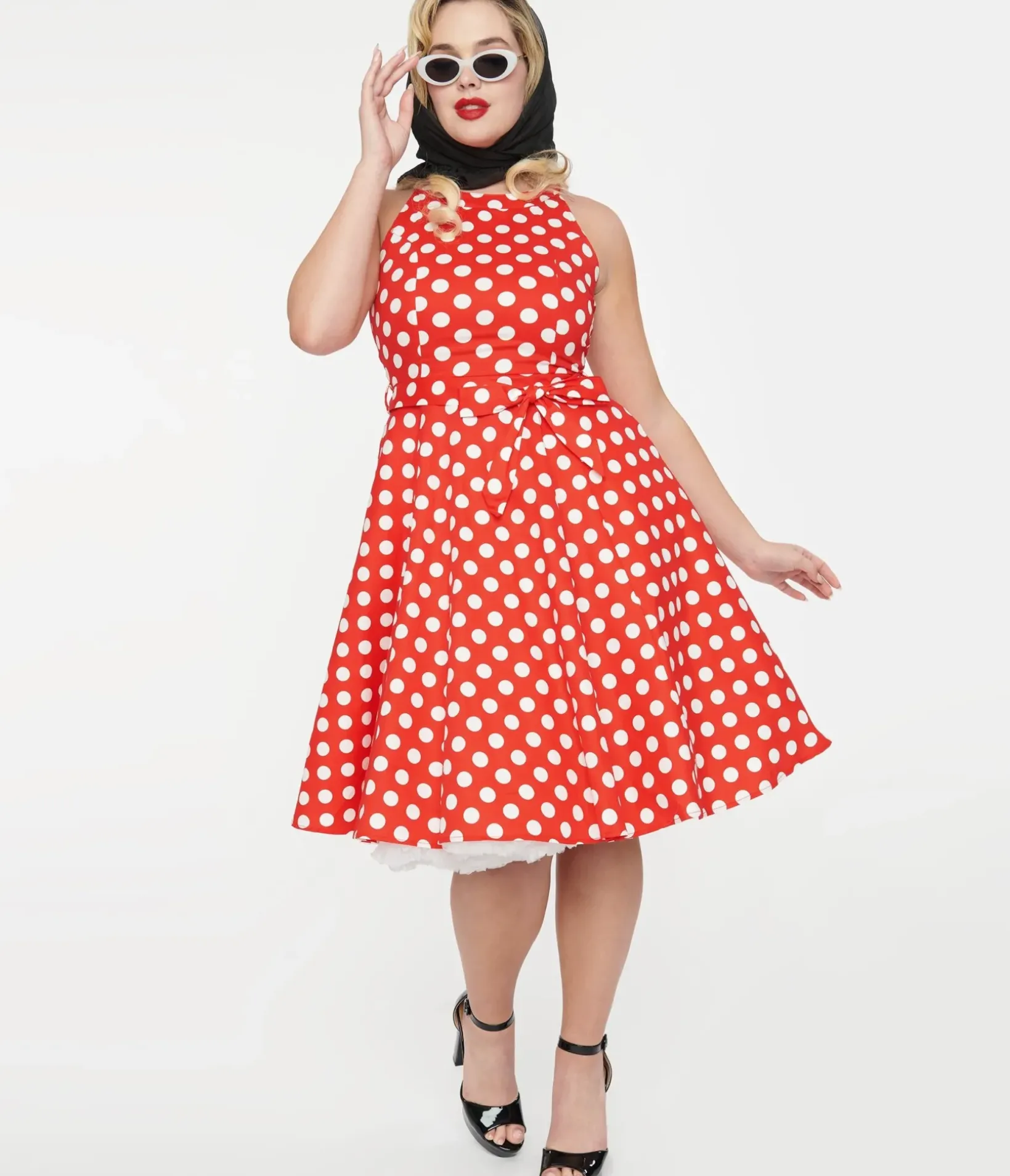 Unique Vintage Swing|Pocket Dresses>1950s Red & White Polka Dot Cotton Swing Dress