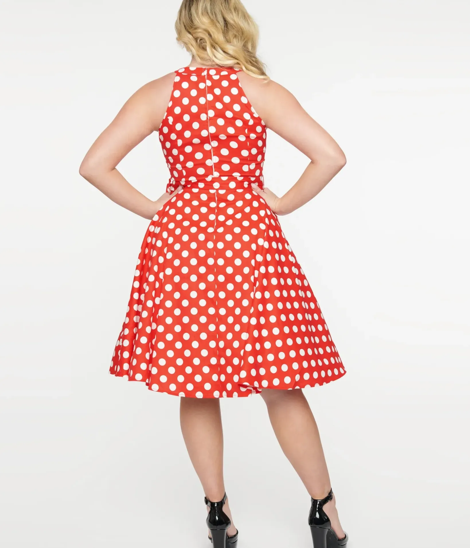 Unique Vintage Swing|Pocket Dresses>1950s Red & White Polka Dot Cotton Swing Dress