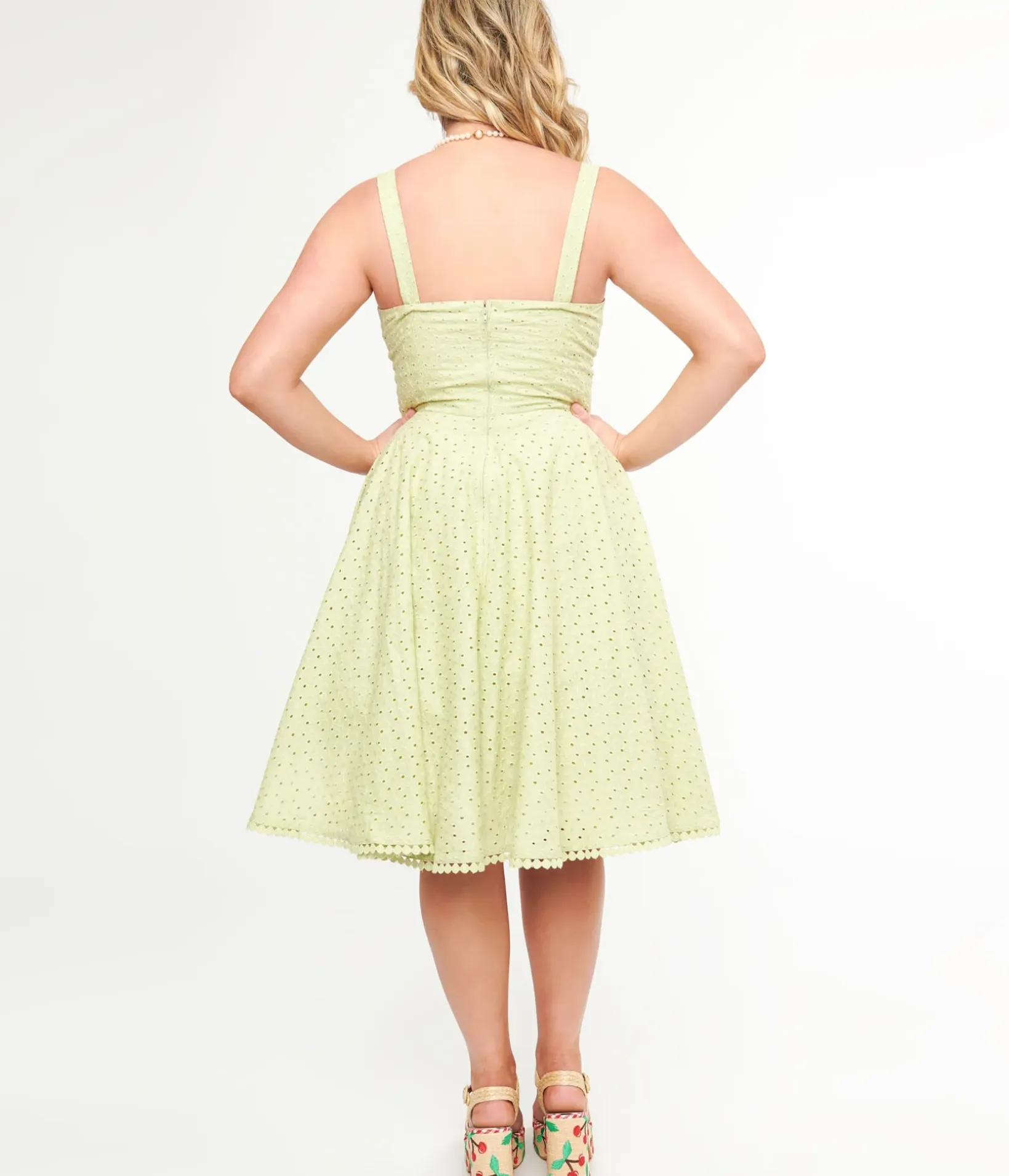 Unique Vintage Swing|Everyday Dresses>1950s Sage Green Eyelet Cotton Valerie Dress