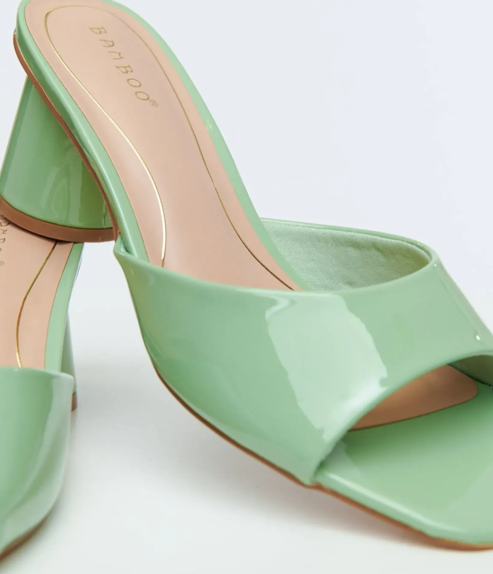 Unique Vintage Heels>1990s Sage Green Square Toe Mules