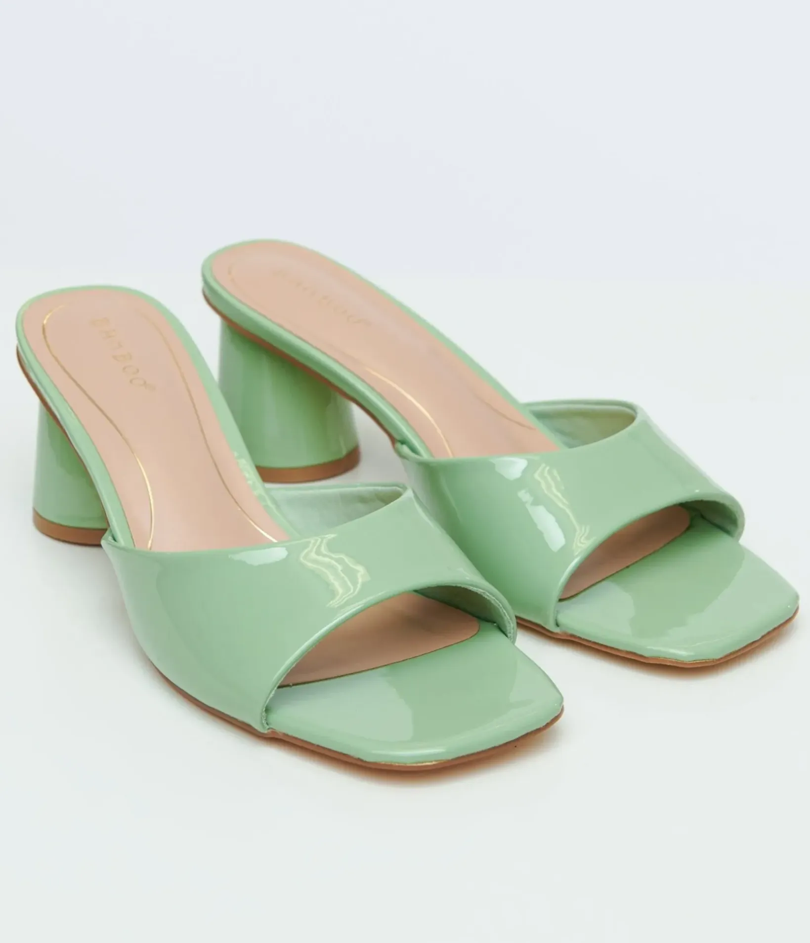 Unique Vintage Heels>1990s Sage Green Square Toe Mules