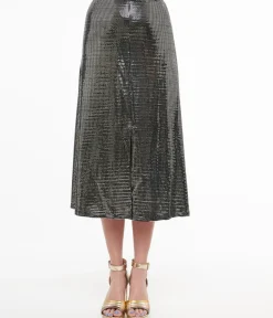 Unique Vintage Midi|Skirts>1970s Silver Boogie Night Midi Skirt