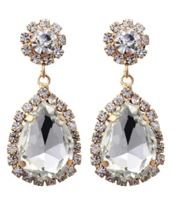 Unique Vintage Special Occasion|Prom Accessories>1920s Silver Rhinestone Teardrop Dangle Earrings