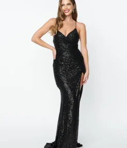 Unique Vintage Special Occasion|Prom Dresses>1930s Style Black Sequin Bombshell Gown