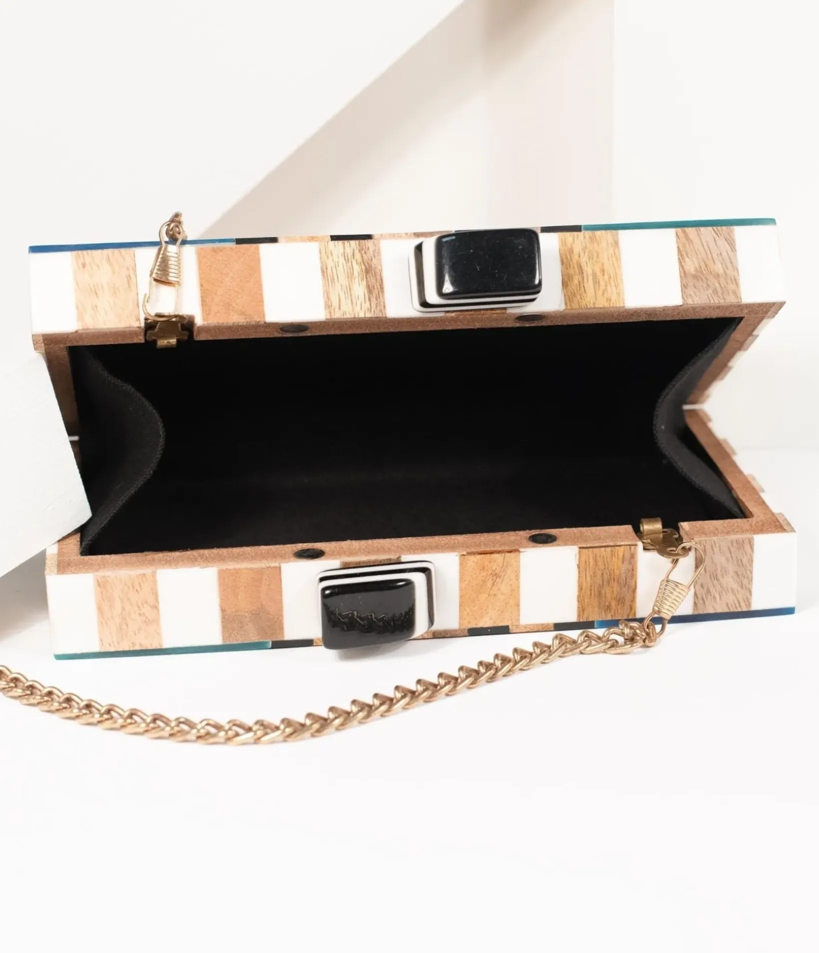 Unique Vintage Special Occasion|Prom Accessories>1960s Style Rainbow Chevron Wood & Resin Hard Clutch
