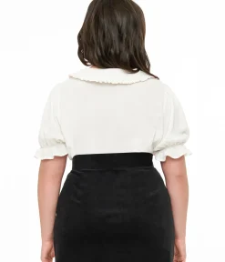 Unique Vintage Blouses|Blouses>Steady 1950s Black & White Piped Sophia Top