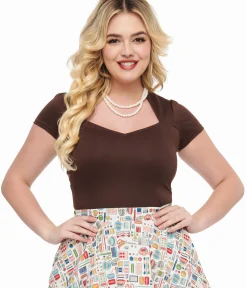 Unique Vintage Blouses|Blouses>Steady 1950s Chocolate Brown Short Sleeve Knit Sophia Top