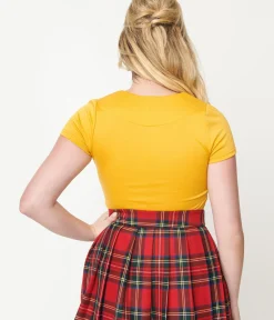 Unique Vintage Blouses|Blouses>Steady 1950s Mustard Short Sleeve Knit Sophia Top