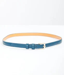 Unique Vintage Belts>1950s Teal Skinny Leatherette Belt