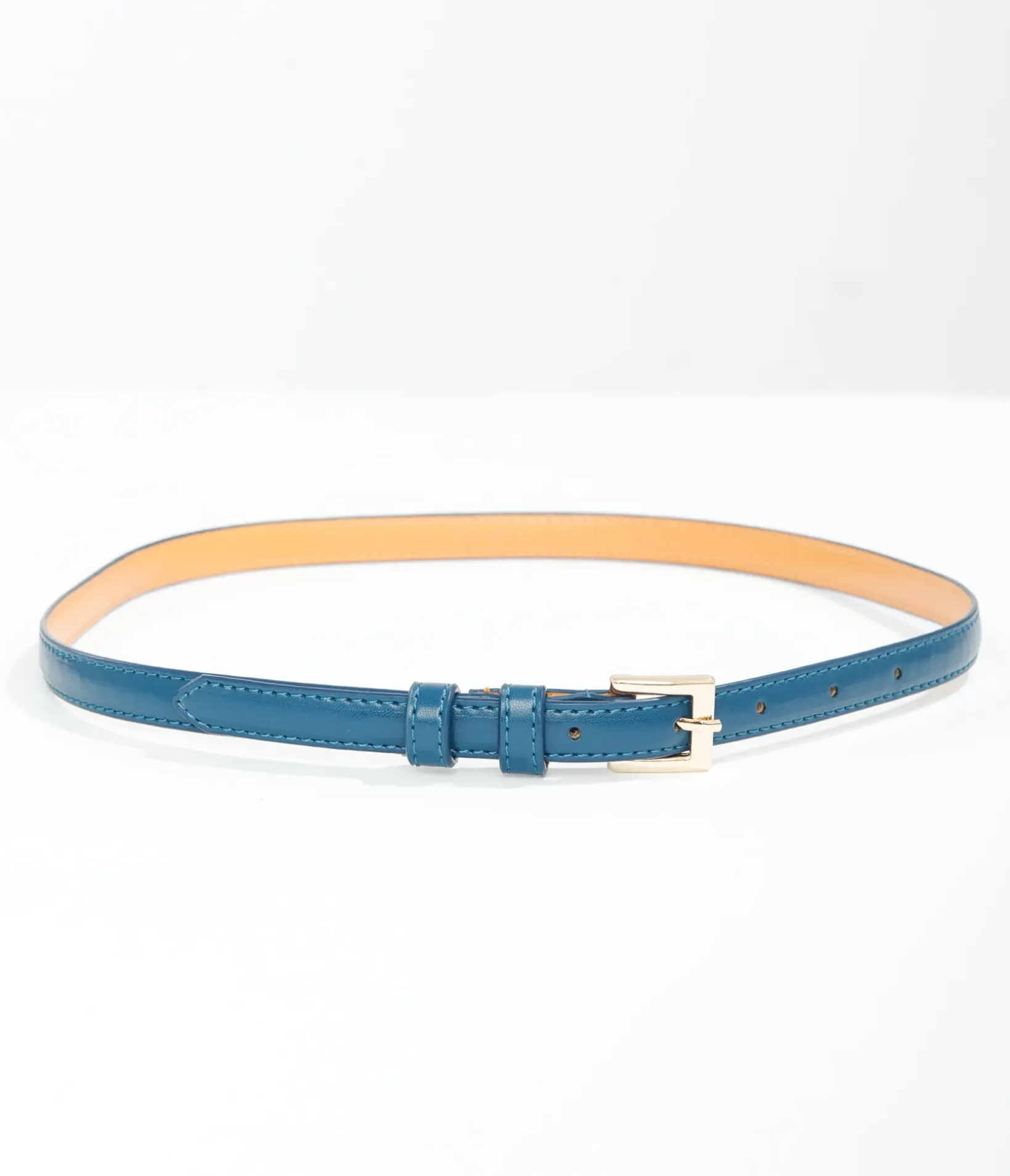 Unique Vintage Belts>1950s Teal Skinny Leatherette Belt