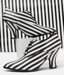 Unique Vintage Halloween|Heels>Strange Cult Black & White Stripe Victoria Heels