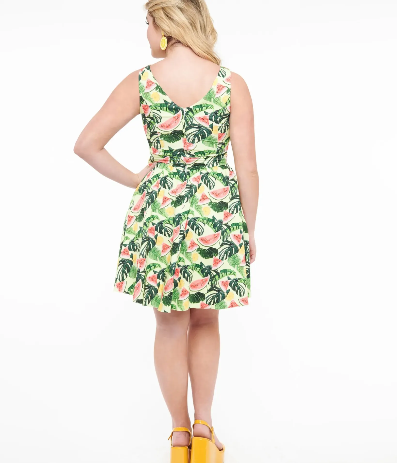 Unique Vintage Fit & Flare|Pocket Dresses>1950s Tropical Fruit Cocktail Cotton Flare Dress