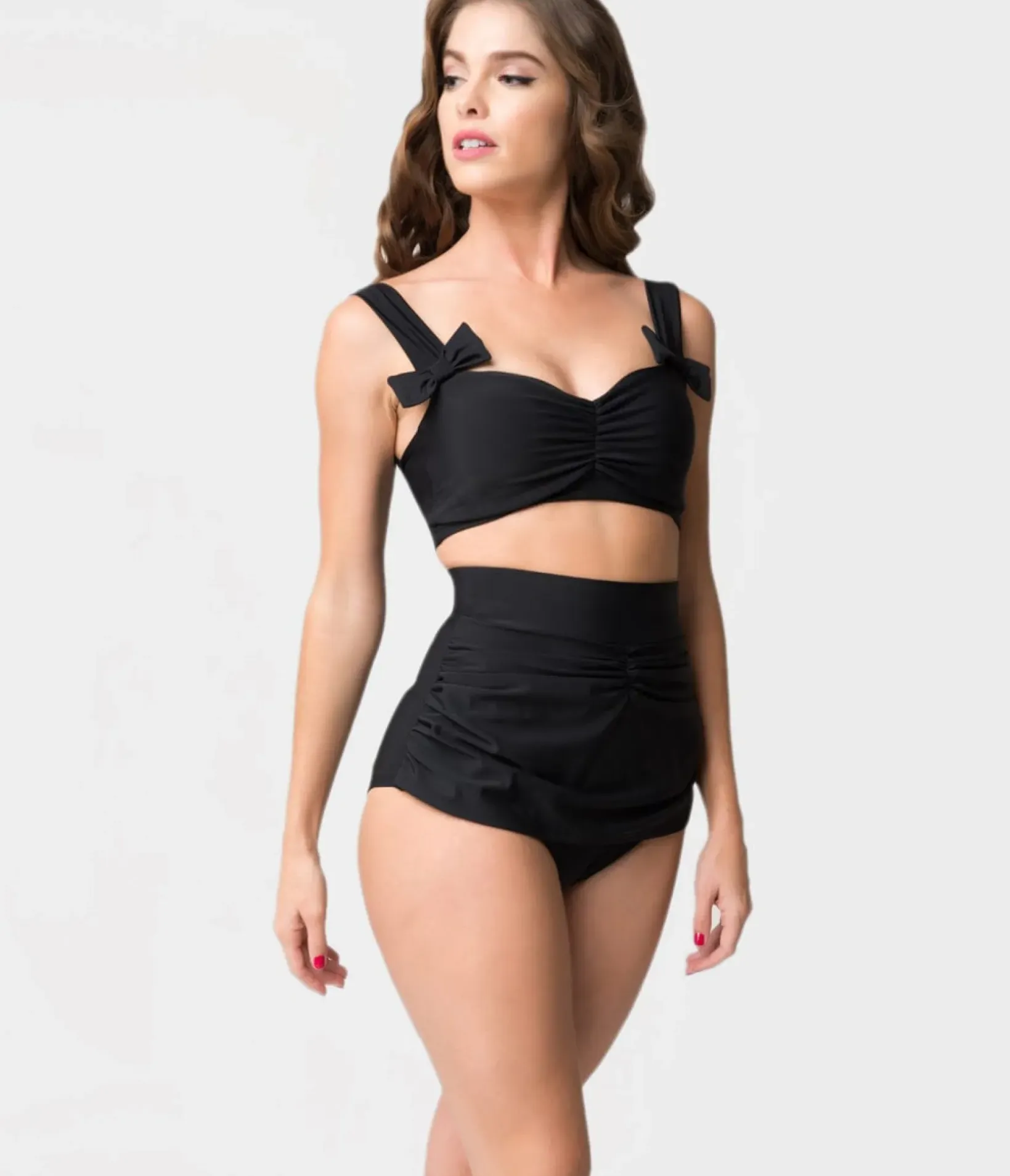 Unique Vintage Swim Tops|Two Piece Swim>1950s Vintage Style Black Bows Swim Top