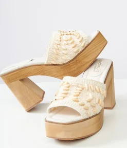 Unique Vintage Summer Vacation|Heels>1970s White Beaded Crochet Glenn Platform Heels