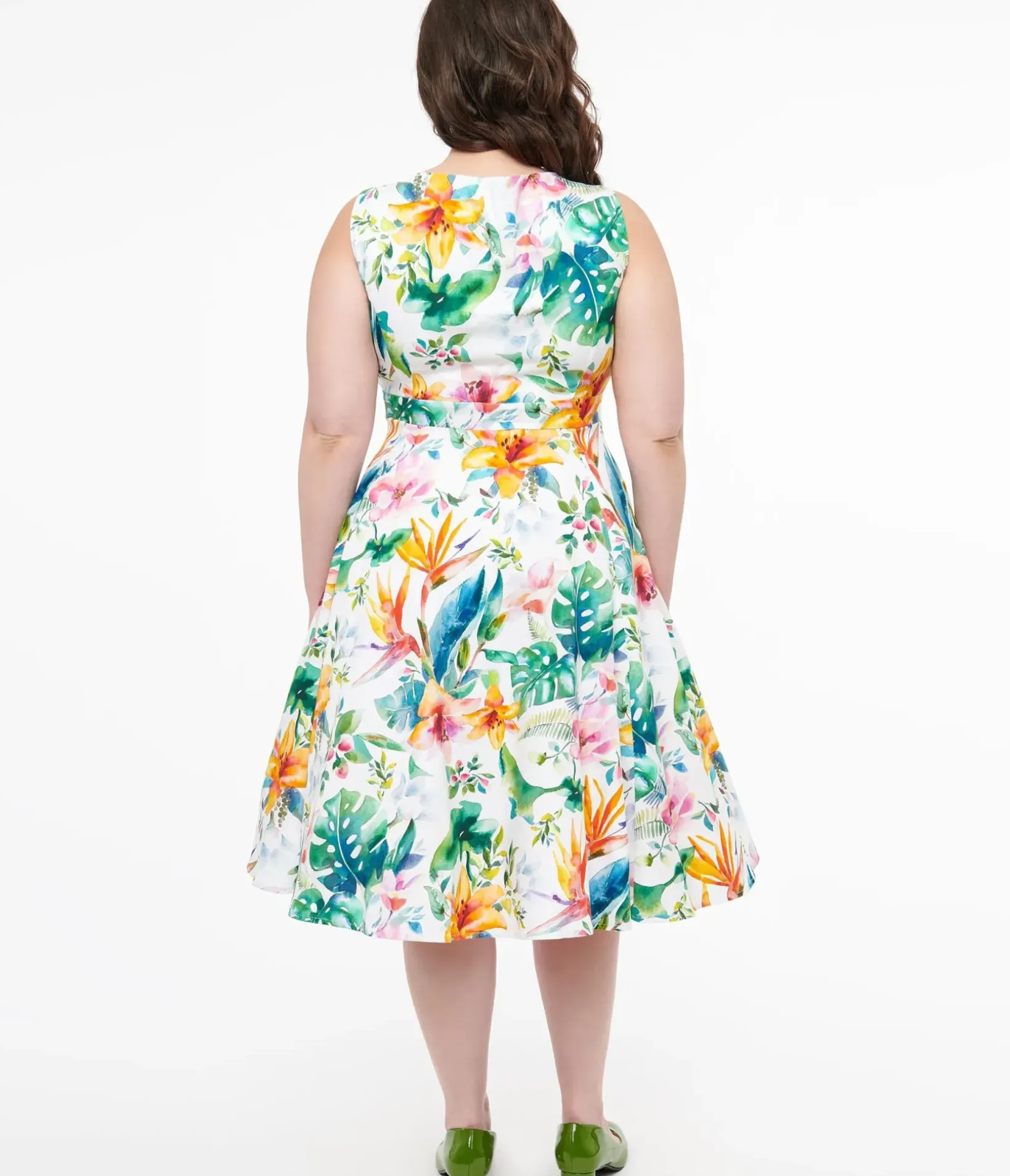 Unique Vintage Swing|Pocket Dresses>1950s White & Orange Floral Cotton Vera Swing Dress