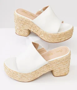 Unique Vintage Summer Vacation|Sandals>1970s White Platform Woven Sandals