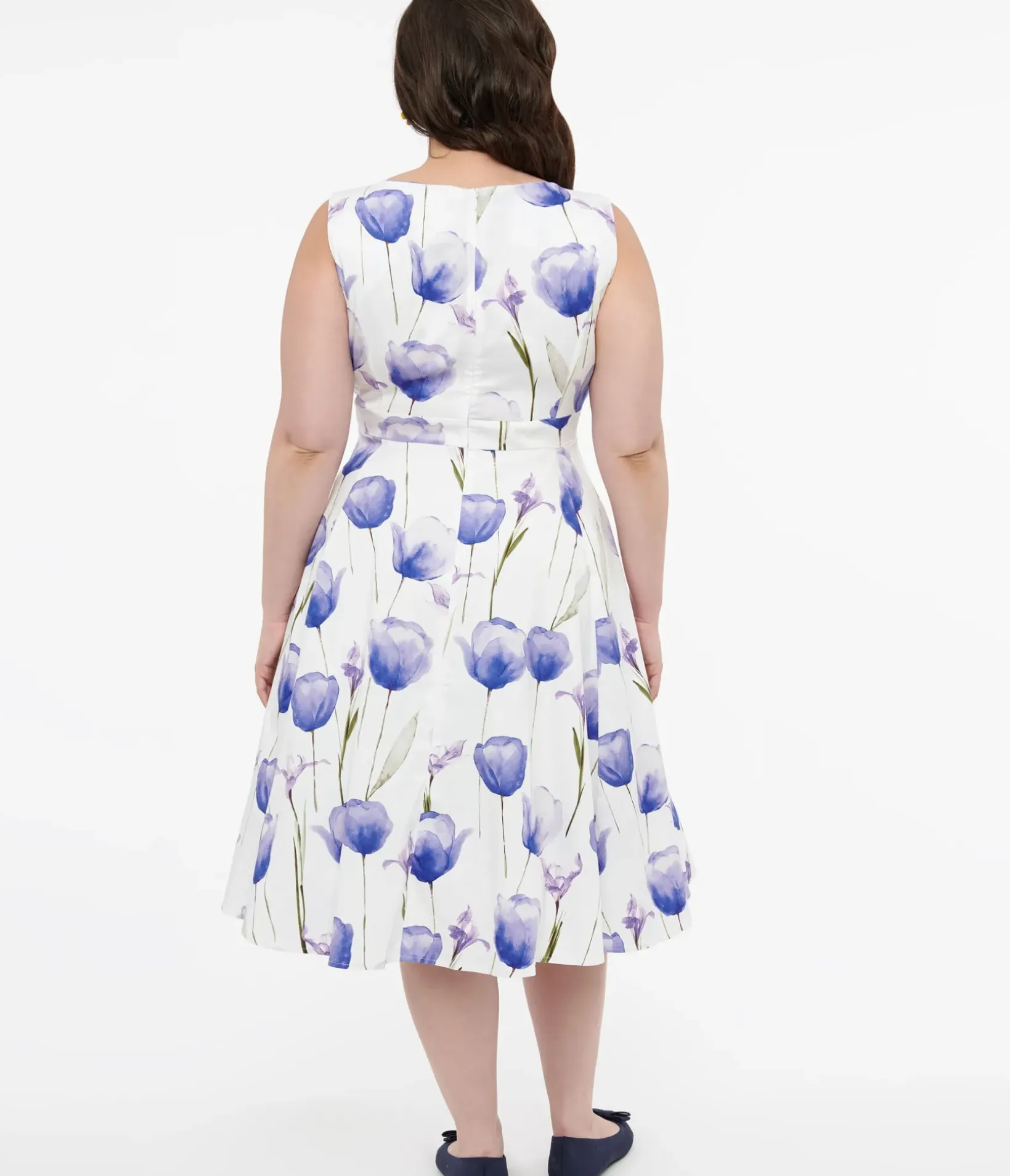 Unique Vintage Swing|Pocket Dresses>1950s White & Purple Tulip Cotton Swing Dress