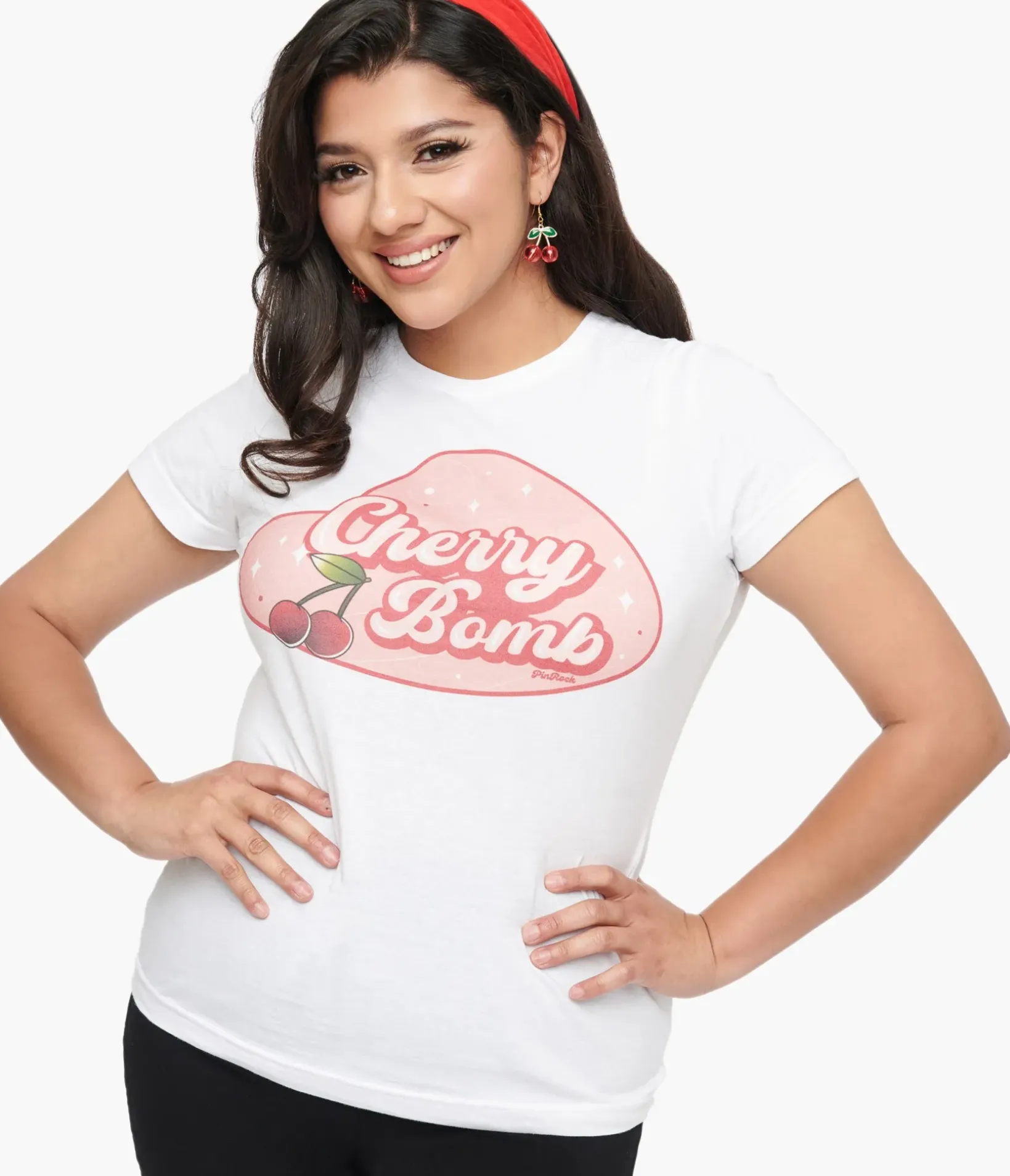 Unique Vintage Graphic Tees|Graphic Tees>1950s White & Red Cherry Bomb Fitted Graphic Tee