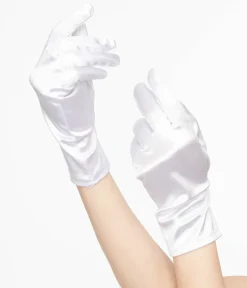 Unique Vintage Special Occasion|Disney Bounding>1950s White Satin Wrist Length Gloves
