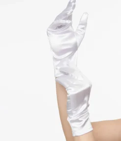 Unique Vintage Special Occasion|Disney Bounding>1950s White Satin Wrist Length Gloves