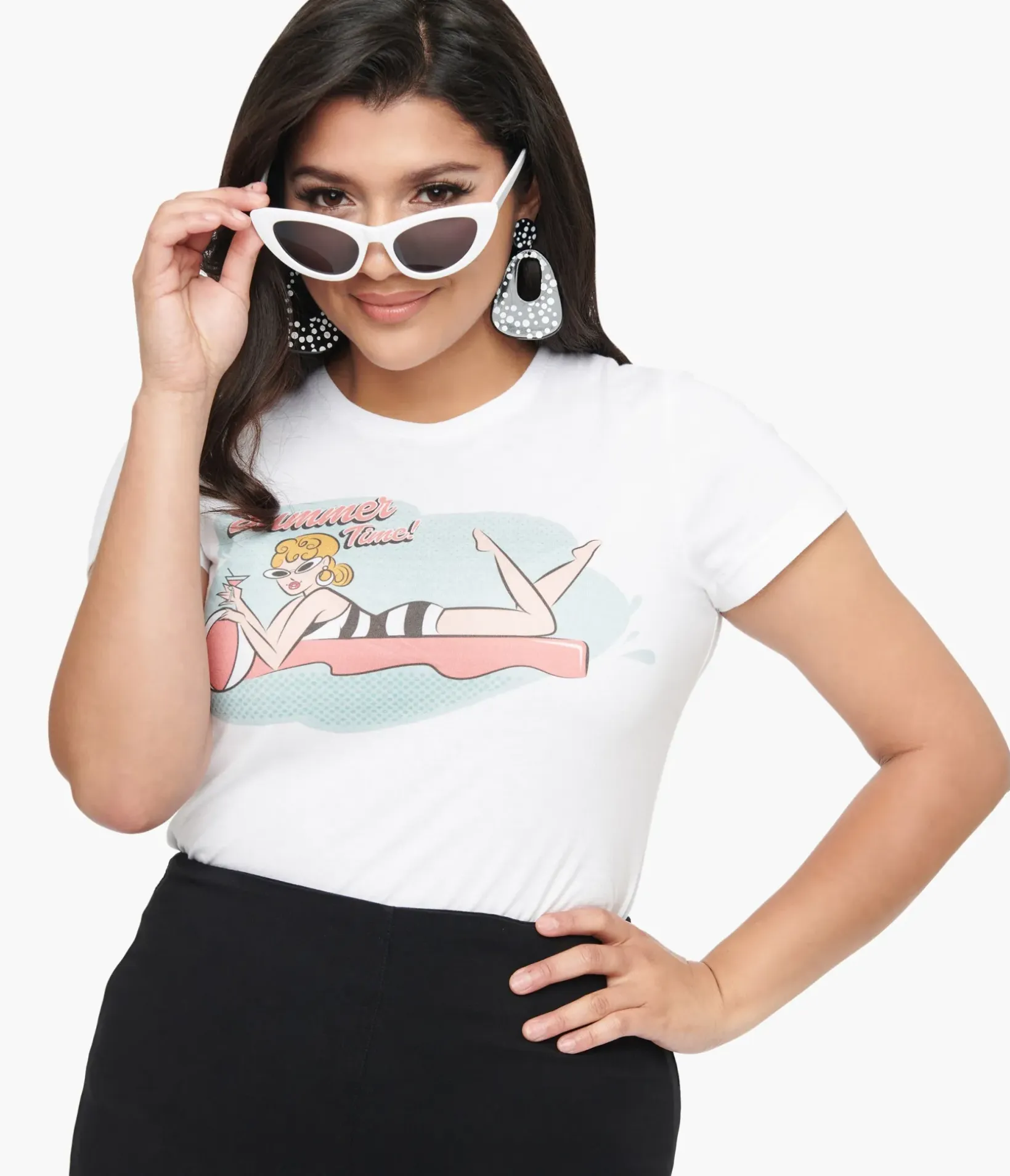 Unique Vintage Graphic Tees|Graphic Tees>1950s White Summer Time Fitted Graphic Tee