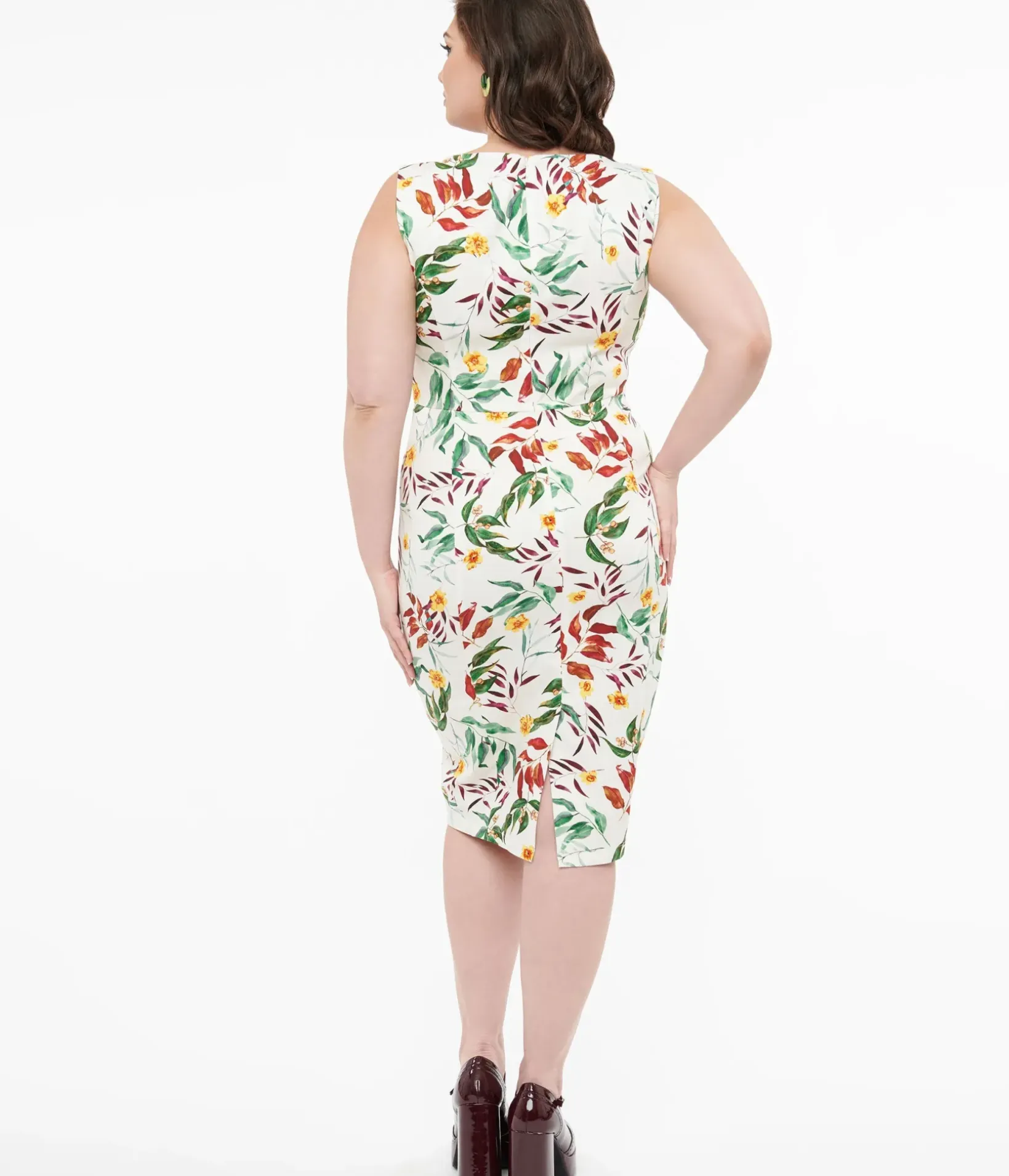 Unique Vintage Pencil|Pencil>1950s White & Tropical Floral Cotton Jewel Wiggle Dress
