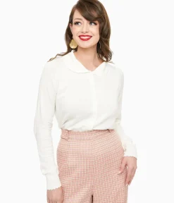 Unique Vintage Sweaters & Cardigans|Work Wear>1950s White Trudy Cardigan