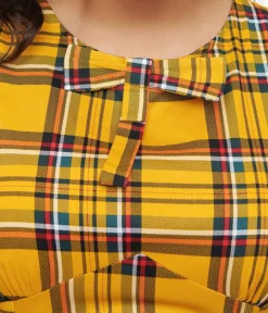 Unique Vintage Swing|Pocket Dresses>1950s Yellow Plaid Swing Dress
