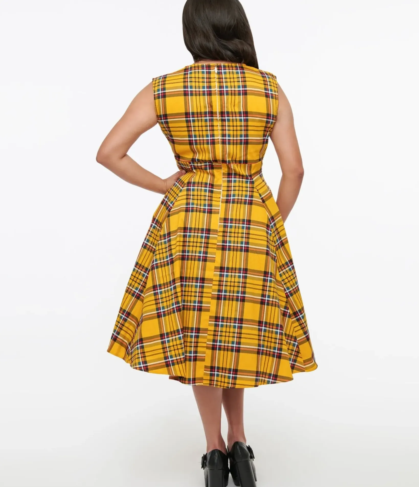 Unique Vintage Swing|Pocket Dresses>1950s Yellow Plaid Swing Dress