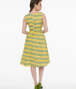 Unique Vintage Fit & Flare|Pocket Dresses>1950s Yellow Tulip Fit & Flare Dress