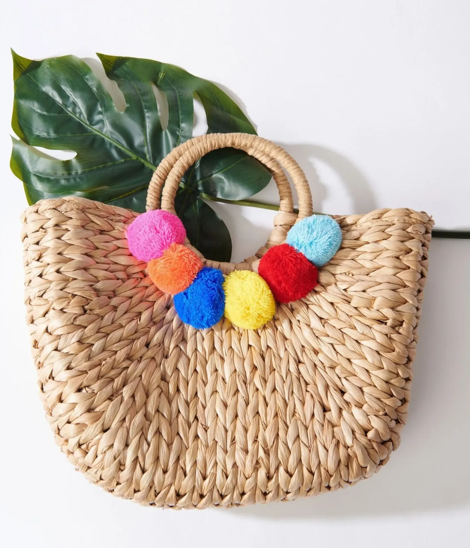 Unique Vintage Pride>Tan Pom Pom Woven Bag