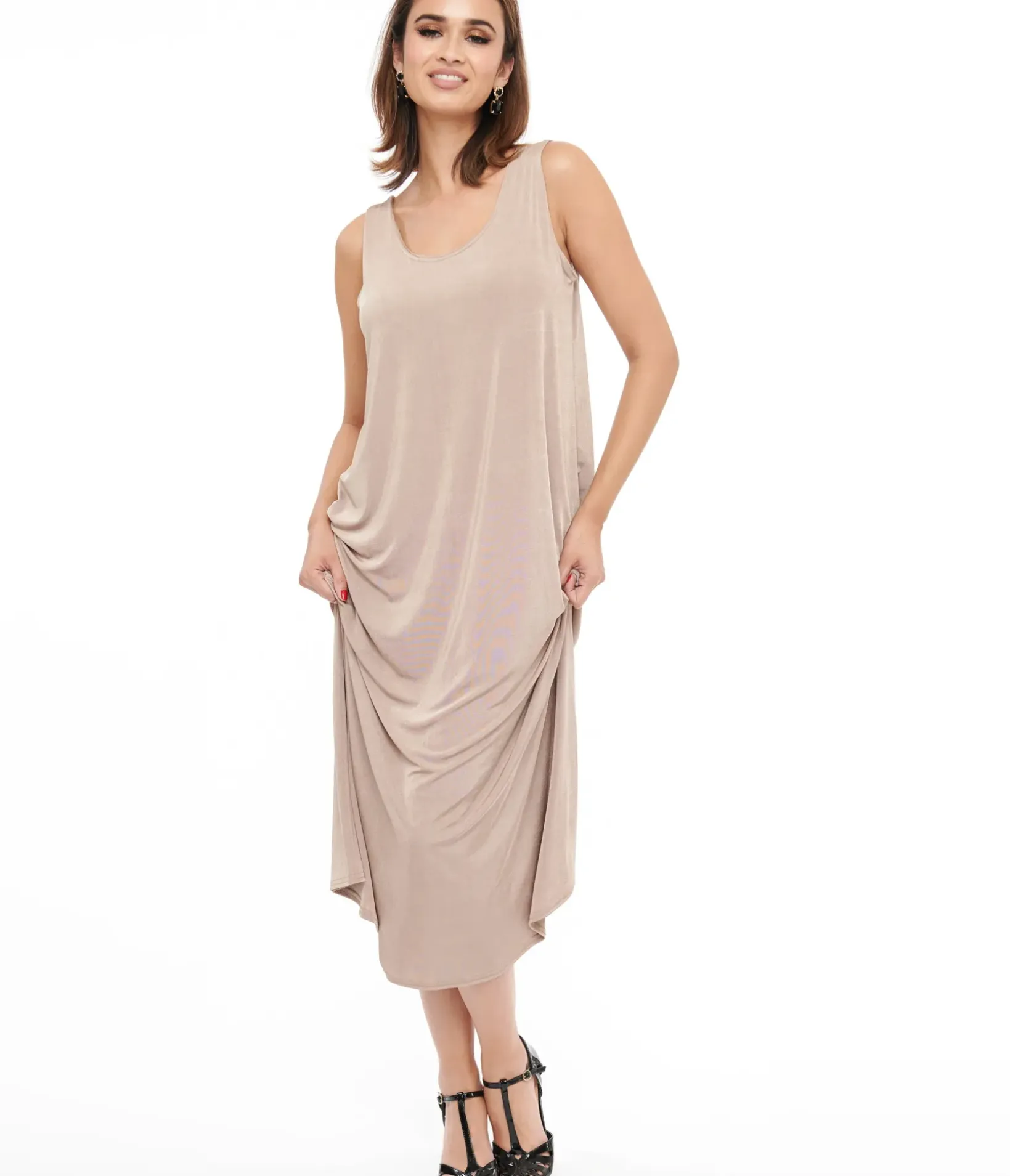 Unique Vintage Everyday Dresses>Taupe Slip Maxi Dress