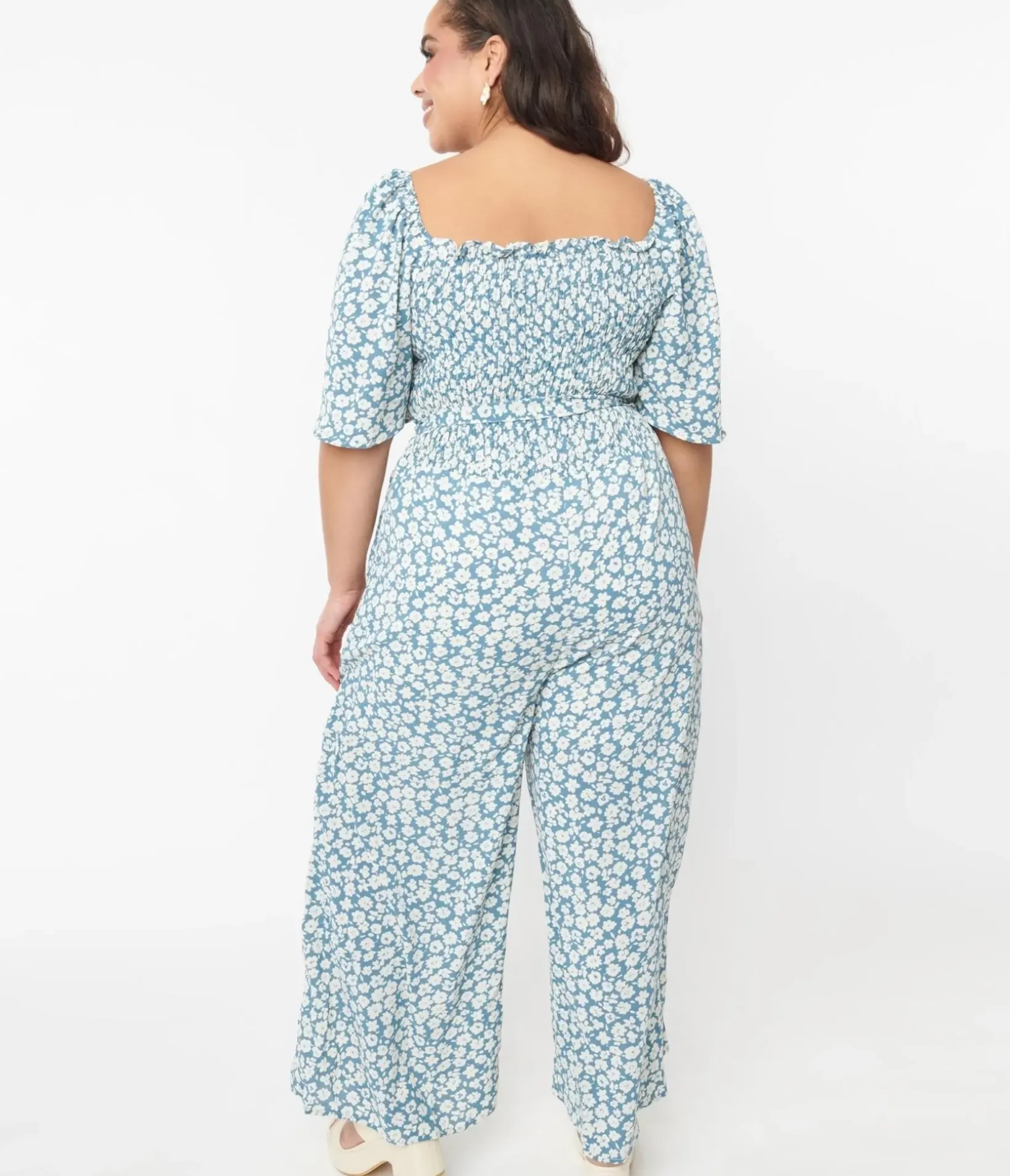 Unique Vintage Rompers & Jumpsuits|Rompers & Jumpsuits>Teal Floral Palazzo Jumpsuit