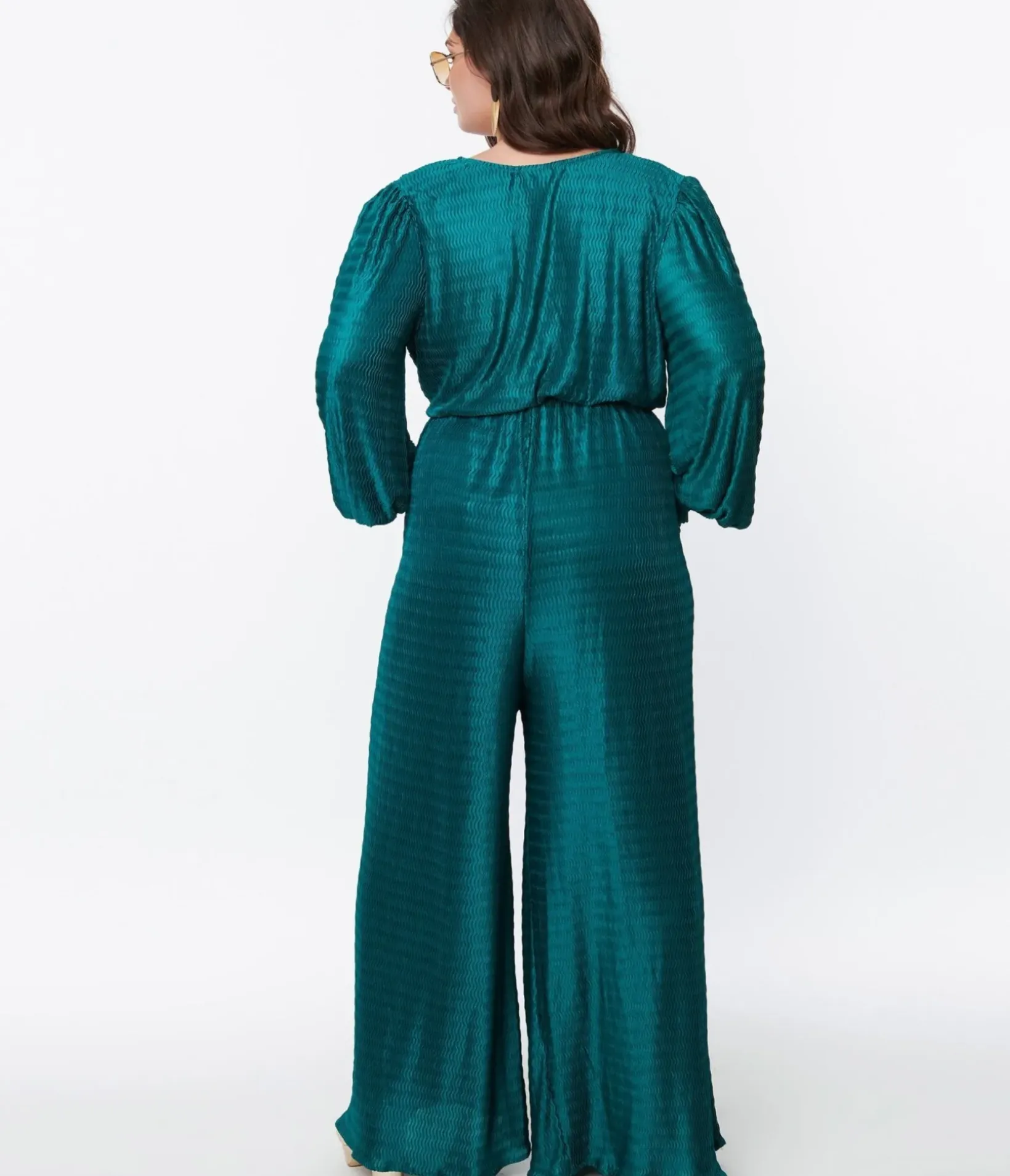 Unique Vintage Rompers & Jumpsuits|Rompers & Jumpsuits>Teal Satin Textured Jumpsuit