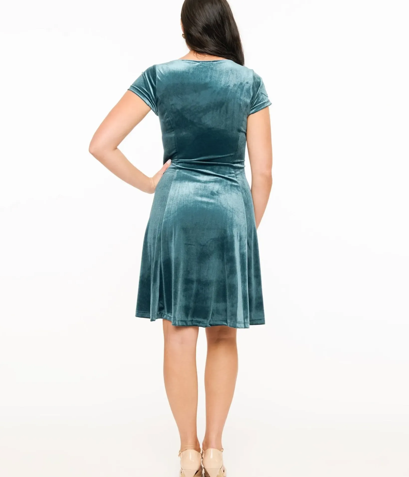Unique Vintage Everyday Dresses|Wedding Guest>Teal Velvet Mini Dress
