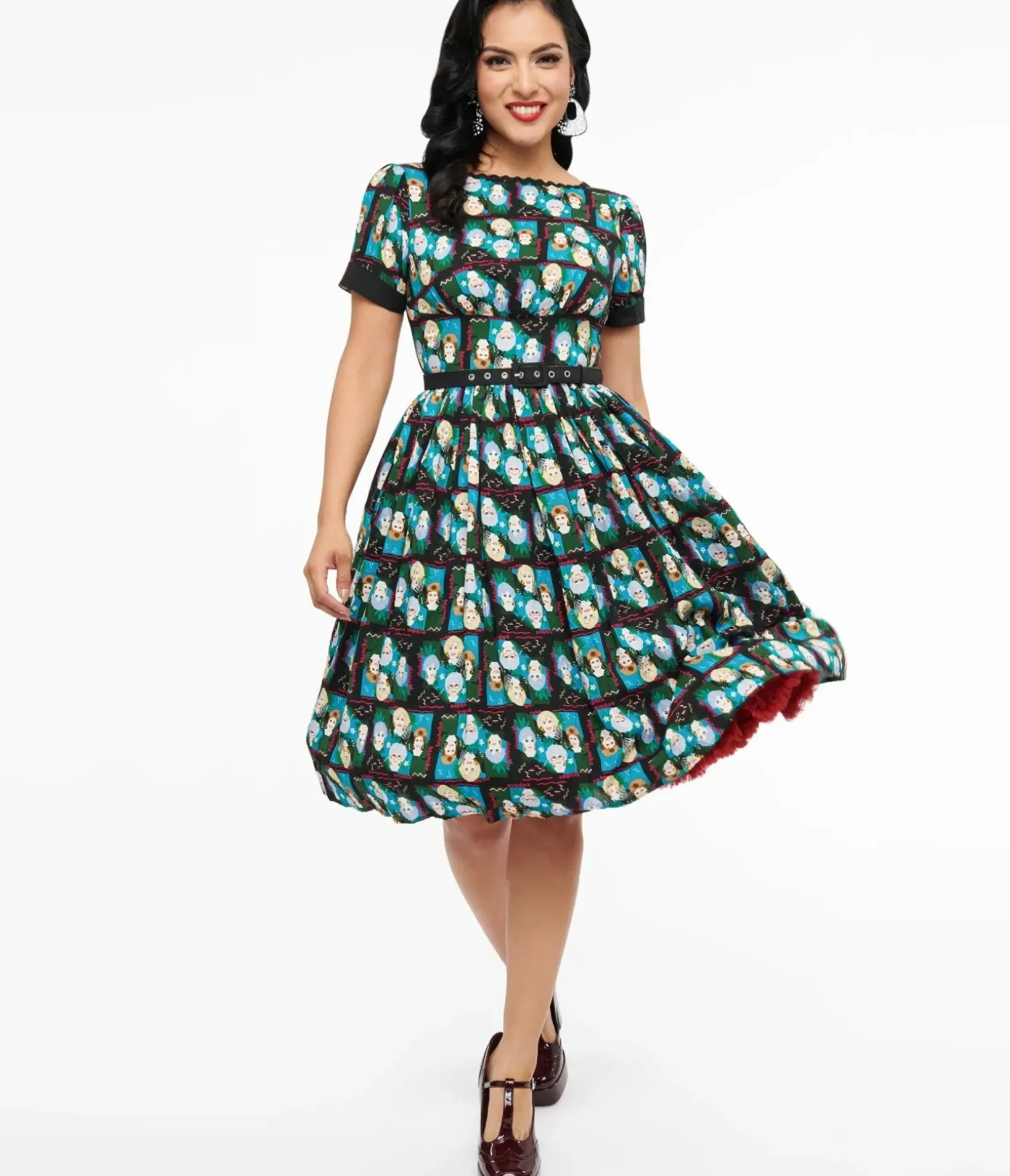 Unique Vintage Swing|Everyday Dresses>The Golden Girls x Black & Blue The Golden Girls Print Swing Dress